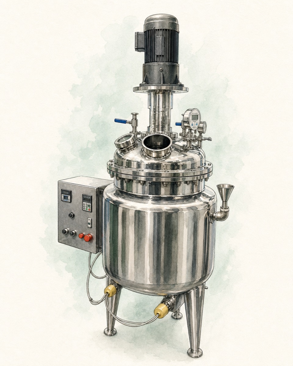 Ilustración del reactor de acero inoxidable de la planta piloto de descontaminación de plástico reciclado